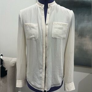 Armani Exchange Ivory Mandarin Collar Button Down Blouse Sz XS Classic